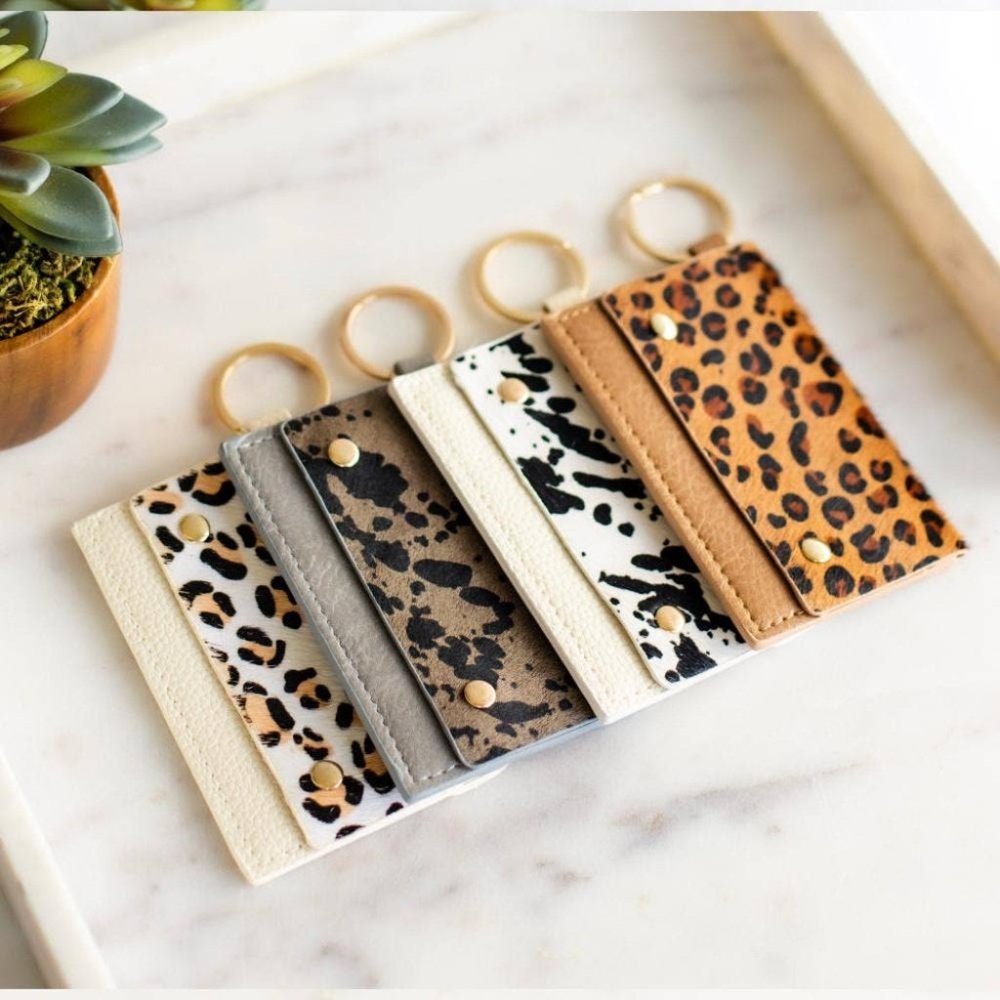 Gray Cow Print Leather Snap Key and Cardholder - Picture 2 of 5